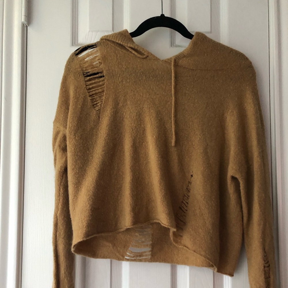Cropped distressed hoodie